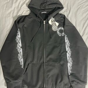 Chrome Hearts Black Hoodie with Silver Zipper